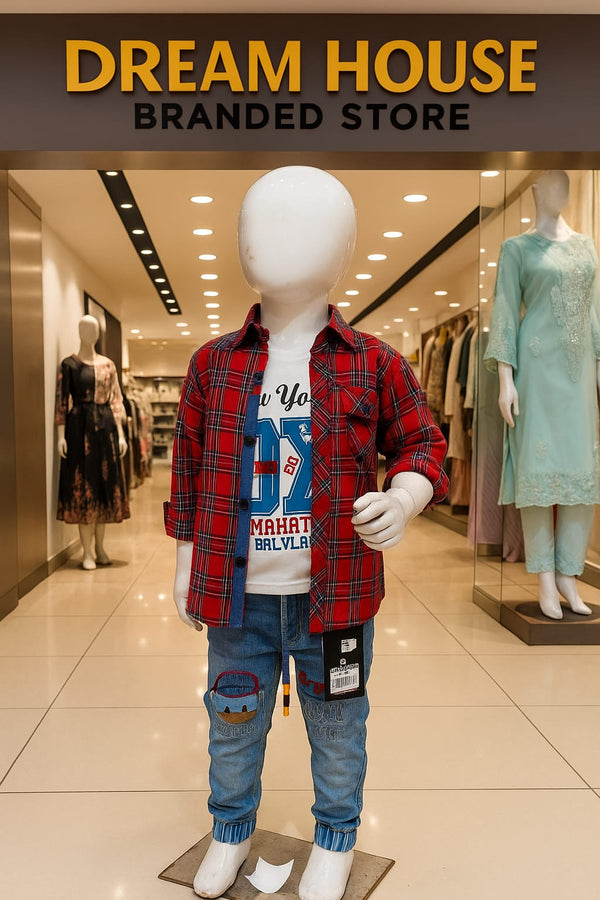 Boys Casual Double Shirt & Blue Jeans Set